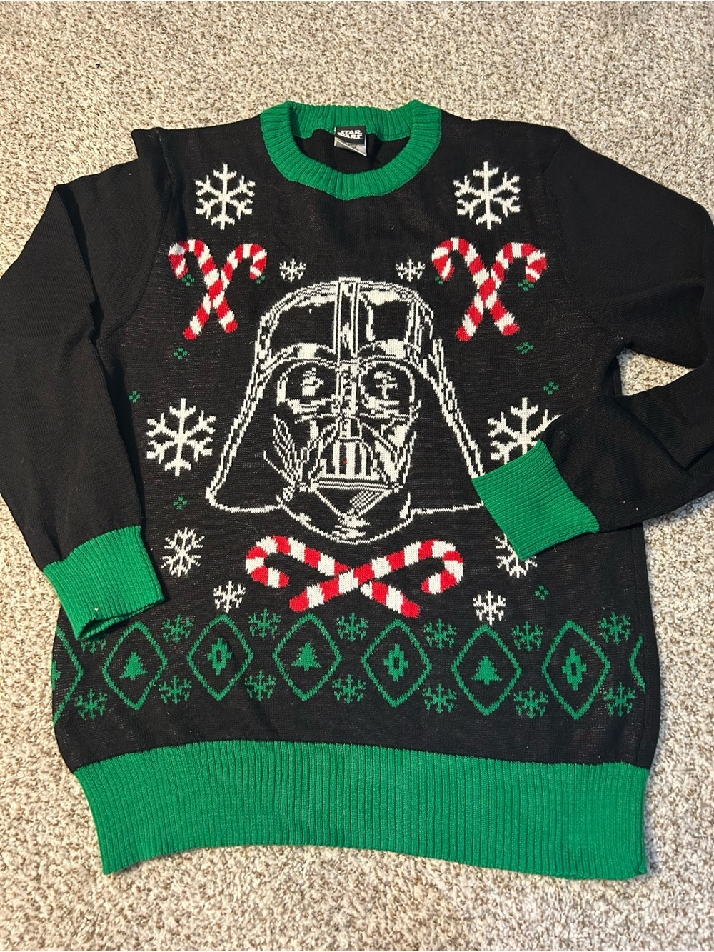 Star Wars Black & Green Darth Vader Candy Cane Holiday Sweater